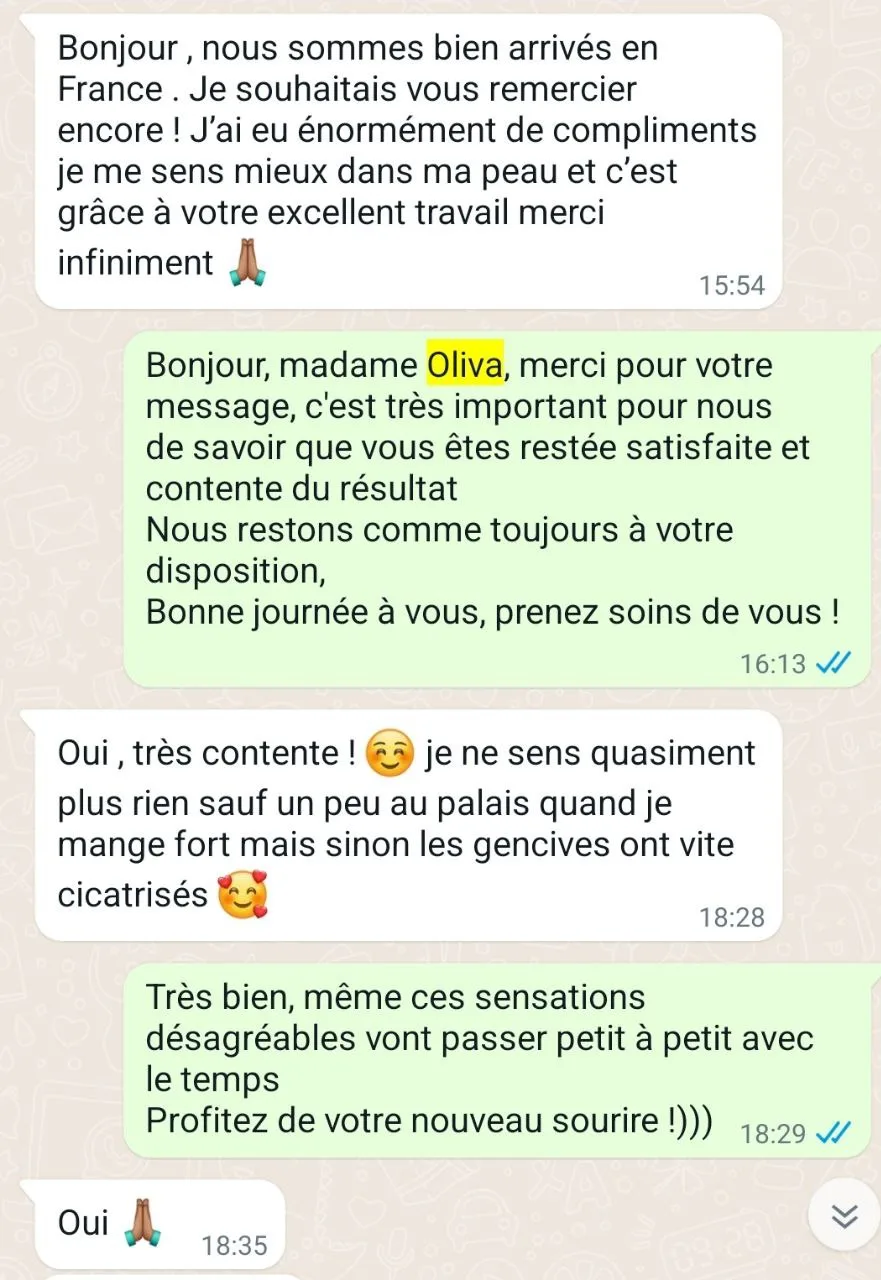 Bir hastanın WhatsApp teşekkür mesajı