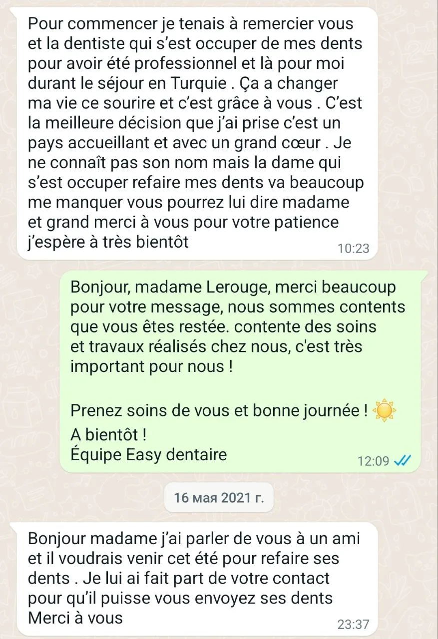 Bir hastanın WhatsApp teşekkür mesajı
